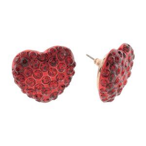 NWT BETSEY JOHNSON Red Pave Crystal Large Heart Valentines Button Stud Earrings